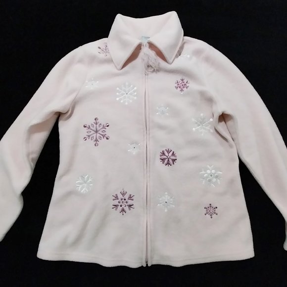 Bundle of Joy Christmas Sweater Size Medium Pink 100%‎ Polyester Zip Up #1256 - Picture 2 of 8